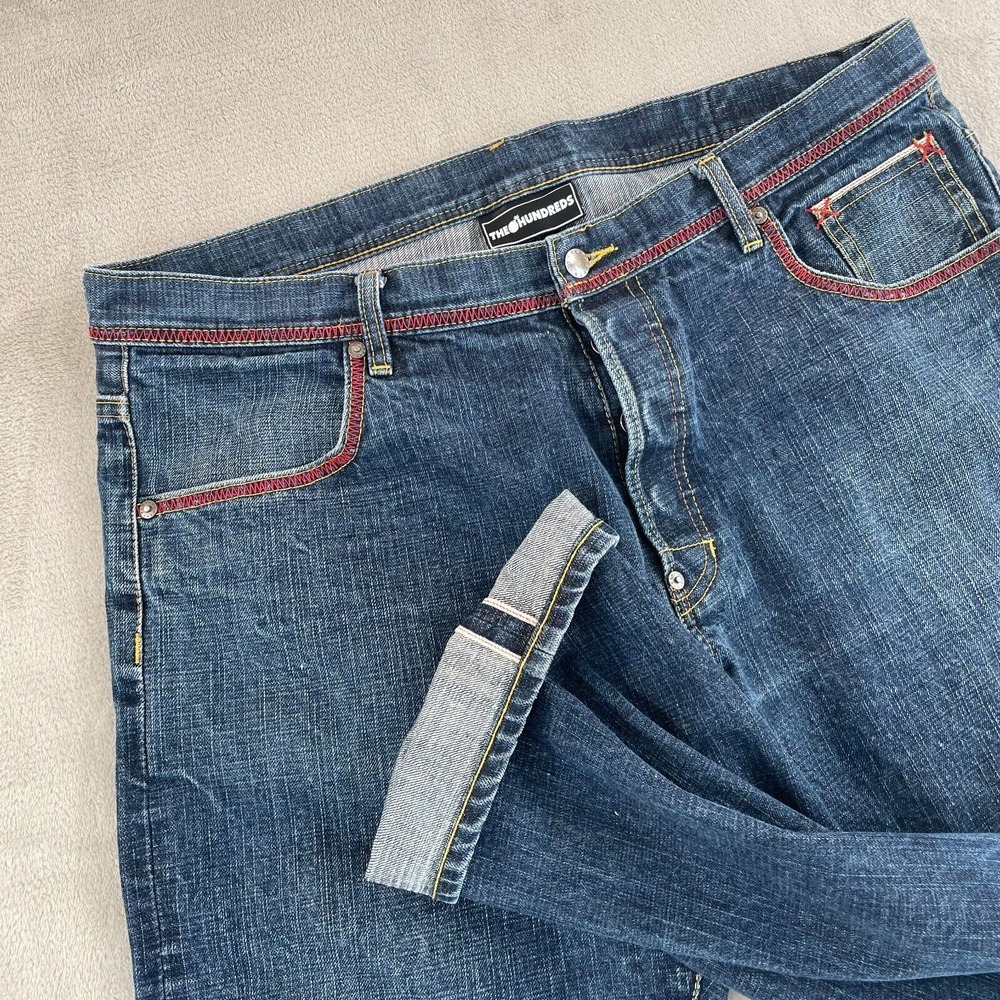 Vintage‎ The Hundreds Selvedge Jeans Men 40x32 Blue Embroidered Pocket Grunge